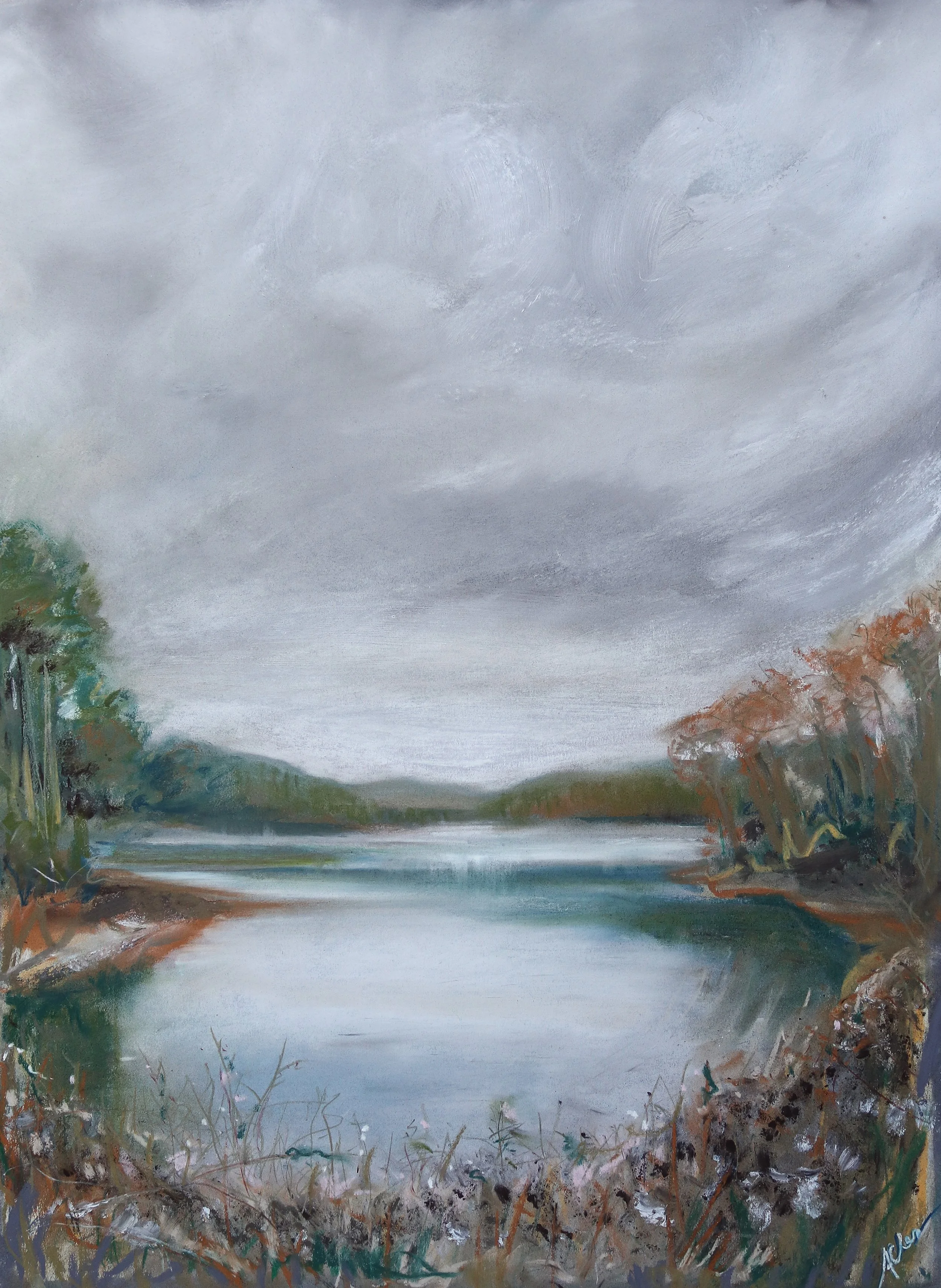 Paintsville Lake in November – Serene Chalk Pastel Kentucky